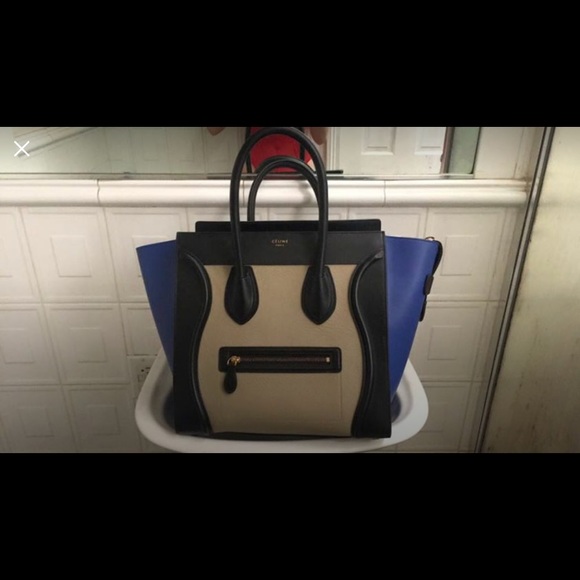 Celine tricolor tote in blue and beige. - Picture 4 of 8